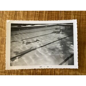 Vintage 1958 Black and White Snapshot Swimmer Underwater Pool Photo Deckle Edge
